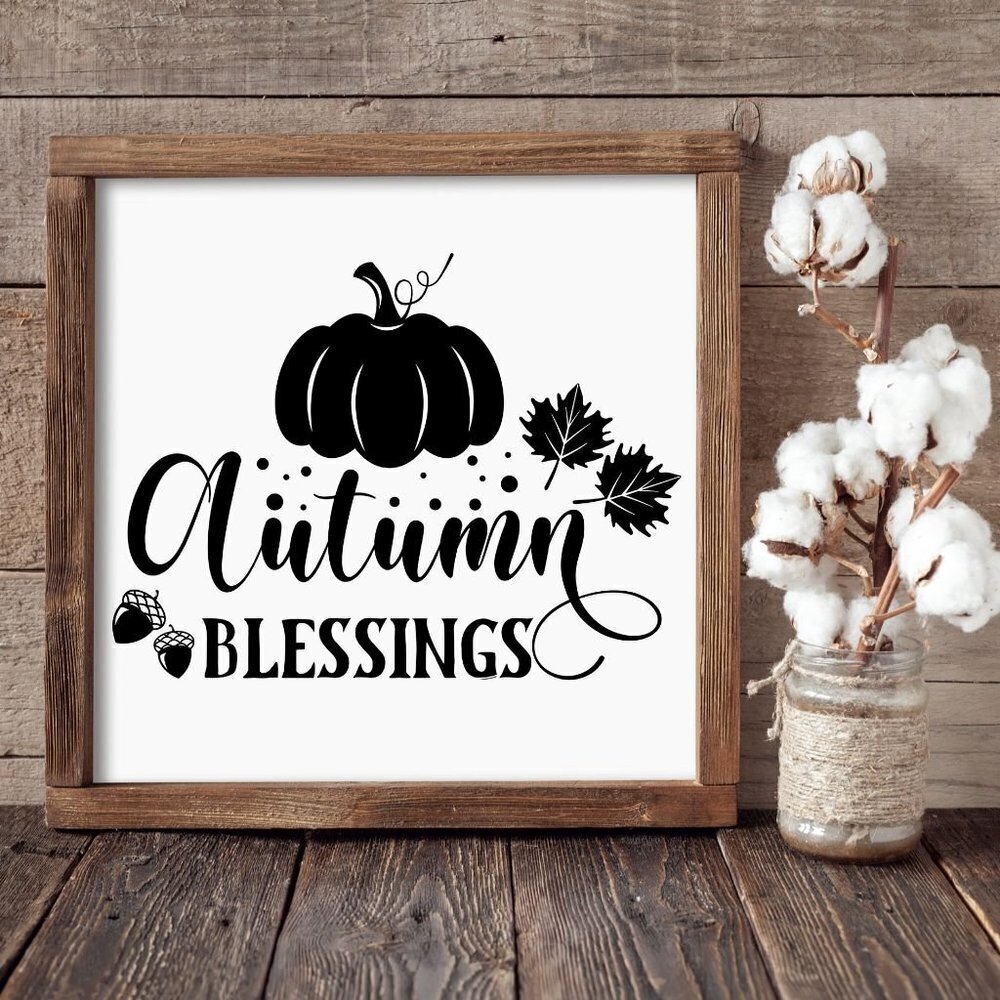 Autumn Blessings  Wood Frame Canvas Handcrafted sign